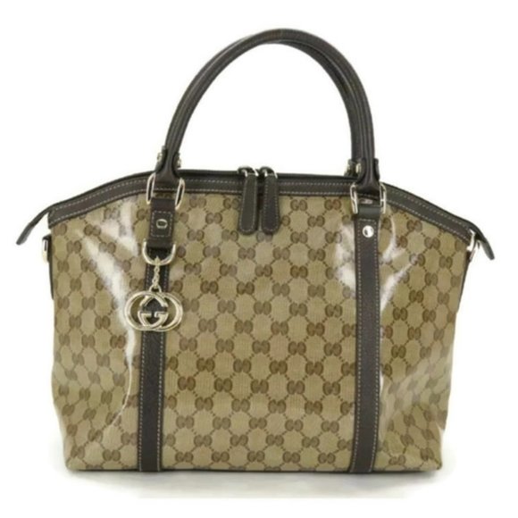 Gucci Handbags - 💯 AUTH GUCCI GG CRYSTAL COATING CANVAS HAND BAG